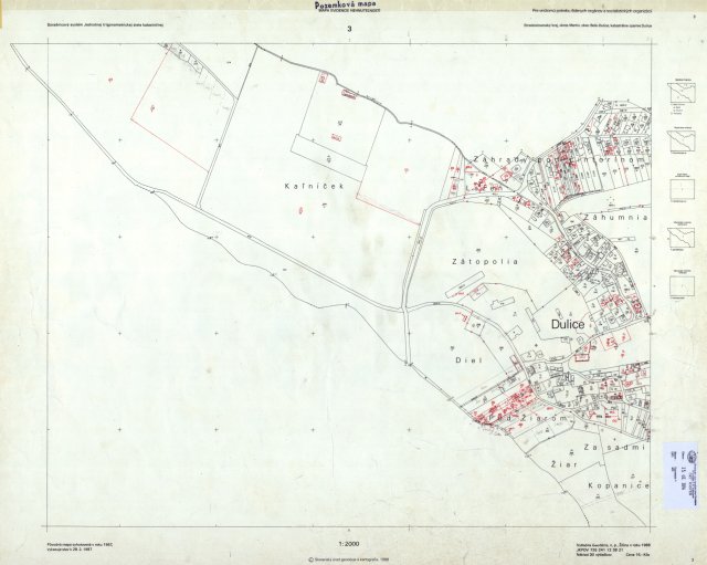 Farebný raster katastrálnej mapy z okresnej dokumentácie Martin, k.ú. Dulice ML č. 3