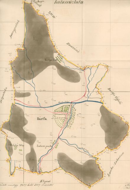 Pôvodný popis hraníc Bardejov, 1868 - prehľadná mapa