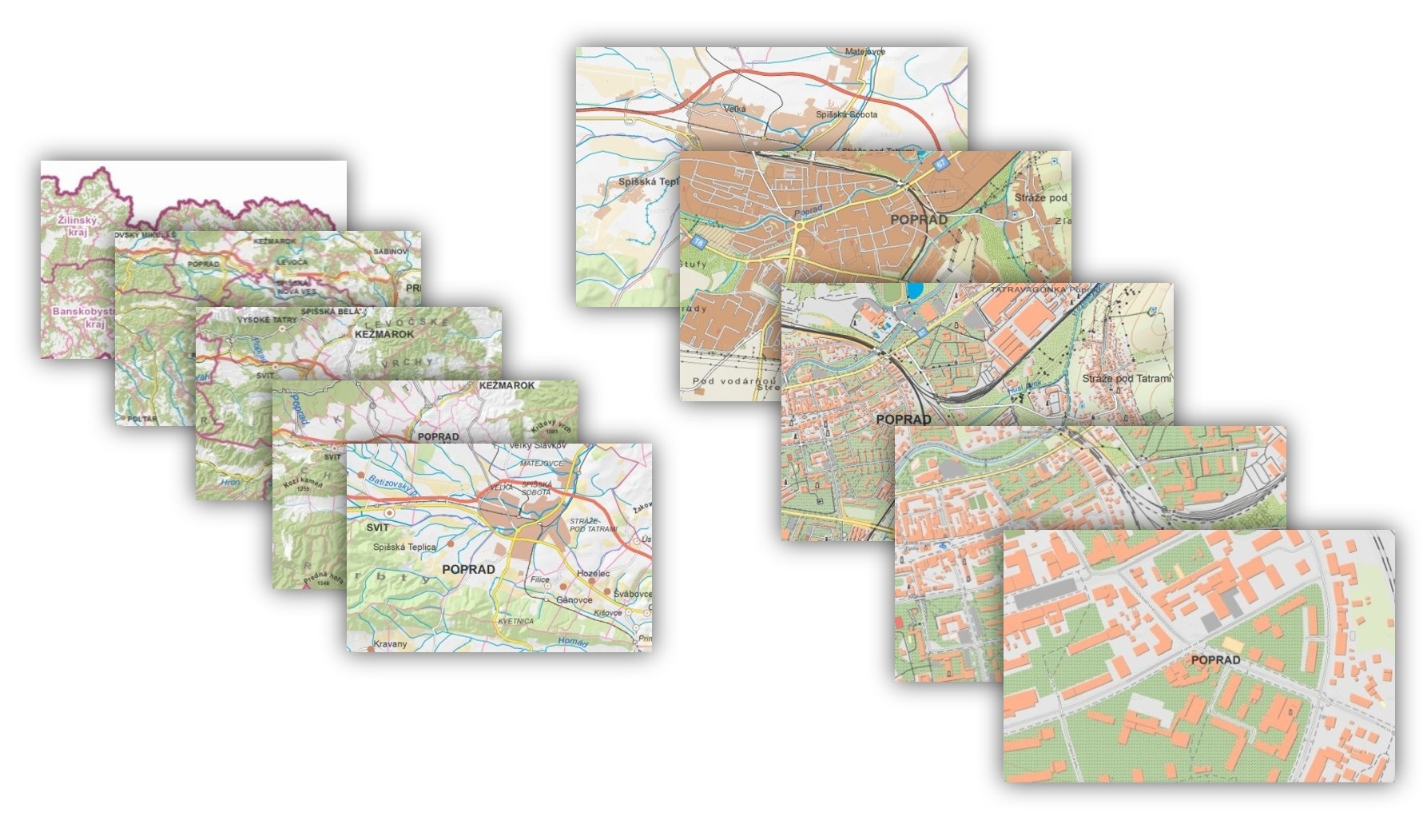 Ukážka mierkových sád s komplentým kartografickým vyjadrením