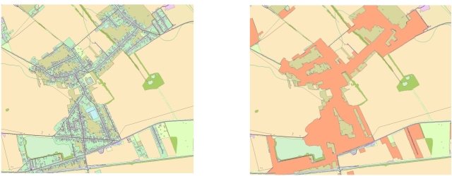 Sídla pre mierku 1:25 000 a 1:50 000 Ukážka generalizácie máp menších mierok