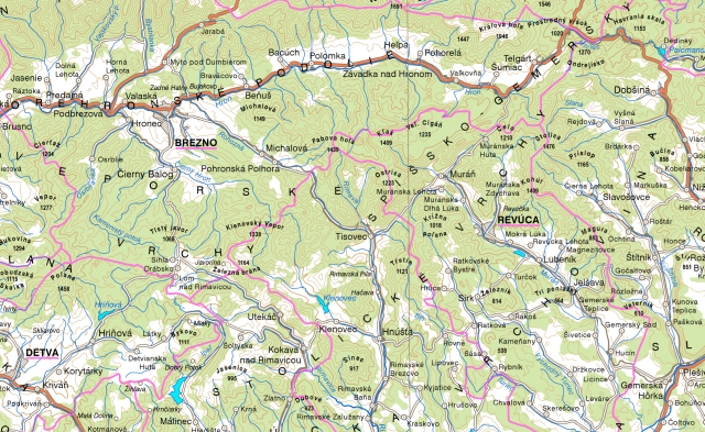 Ukážka Základnej mapy Slovenskej republiky 1 : 1 000 000